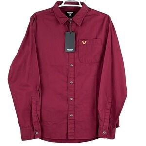 True Religion Men's Dark Burgundy Shirt Size M Logo Back Long Sleeve Button NWT